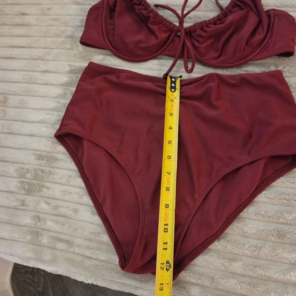 Shade & Shore Burgundy Bikini 2 pc Set Top 38C Bottom M High Waisted Underwire